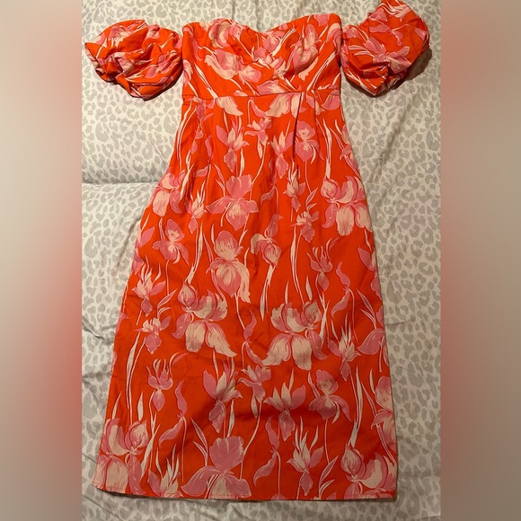 Orange/Pink Lena Off Shoulder Long Midi Dress - Picture 9 of 15